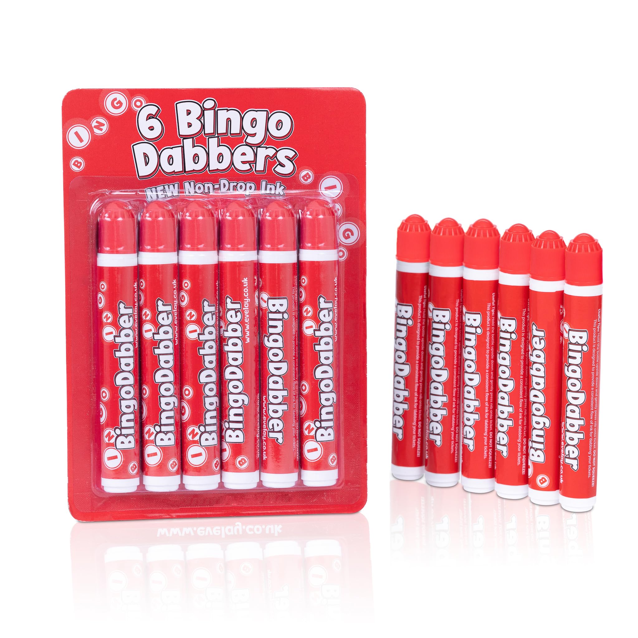 evelay 6 Bingo Dabbers - 20ml Slimline Markers, Red