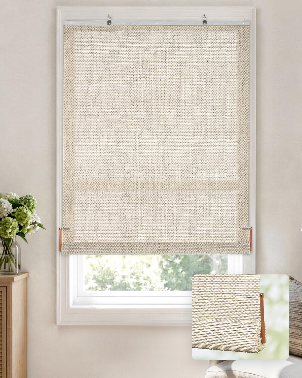 Photo 1 of LazBlinds Manual Roll-up Bamboo Blinds 44"W x 72"H Star-Off White