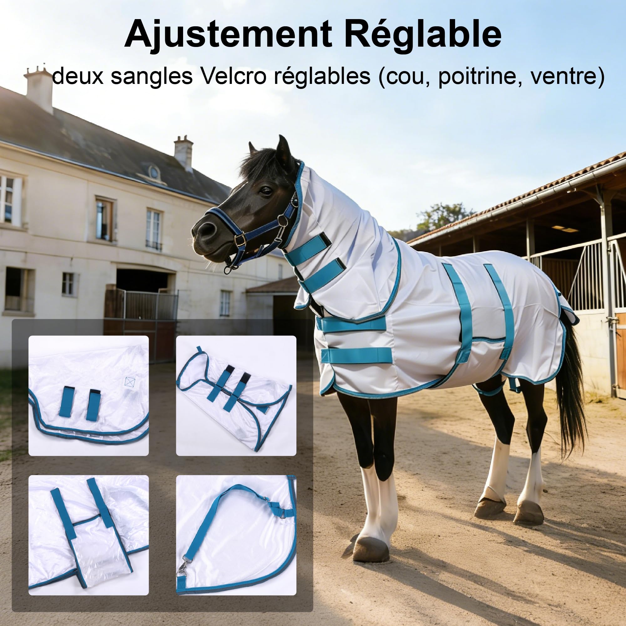 Manta antimoscas para mini caballo, pequeño pony, con tapa para cuello y banda vientral, extraíble, protección UV, malla ligera y transpirable, para burro, miniatura, potro destetado