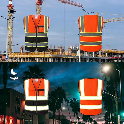 Miniatura 8 de Chalecos de seguridad de malla azul reflectante de alta visibilidad con 8 bolsillos y cremallera frontal, chaleco de seguridad de alta visibilidad