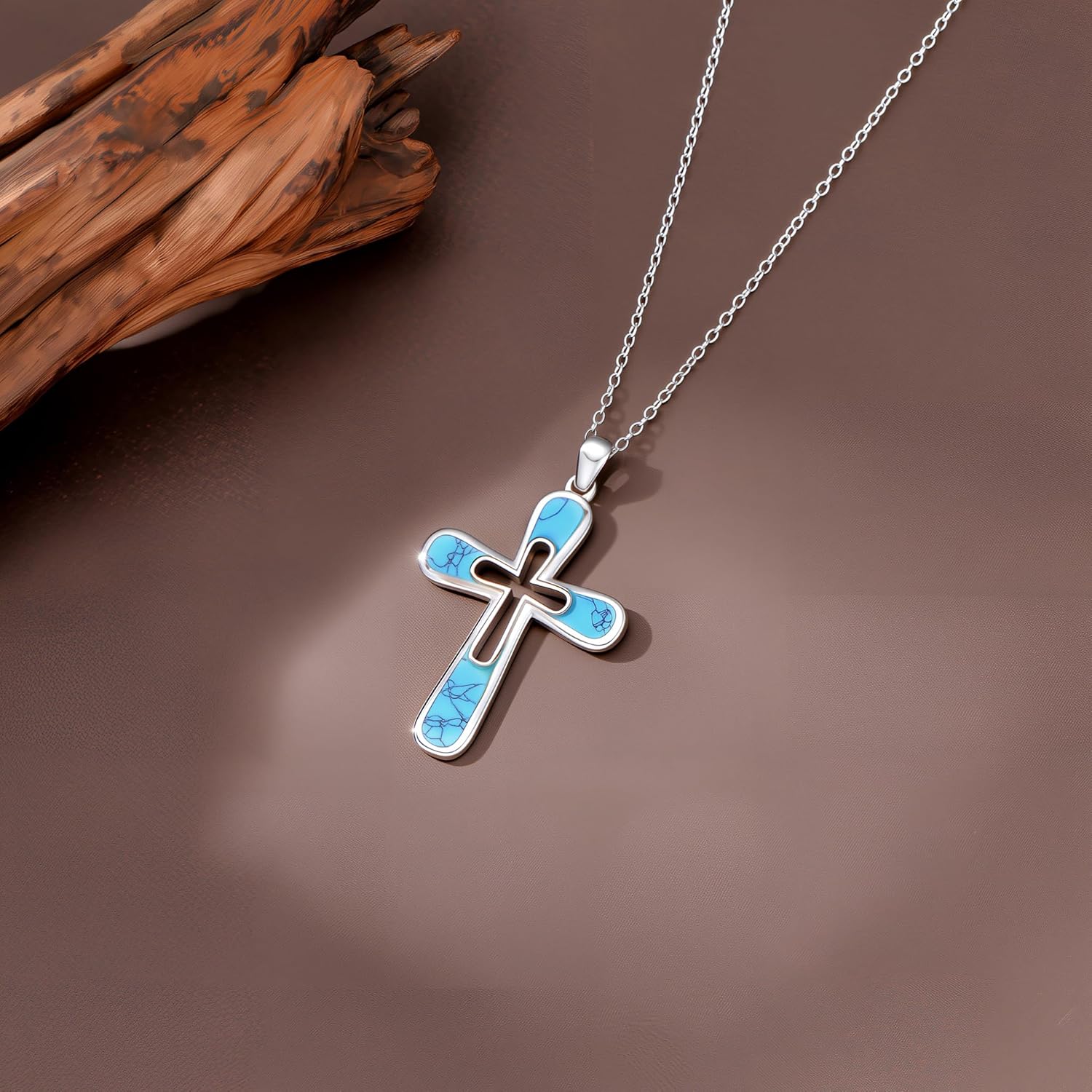 PEIMKO 925 Sterling Silver Genuine Turquoise Cross Pendant Necklace Vintage Boho Victorian Style Jewelry Gifts for Women Mothers - Image 4