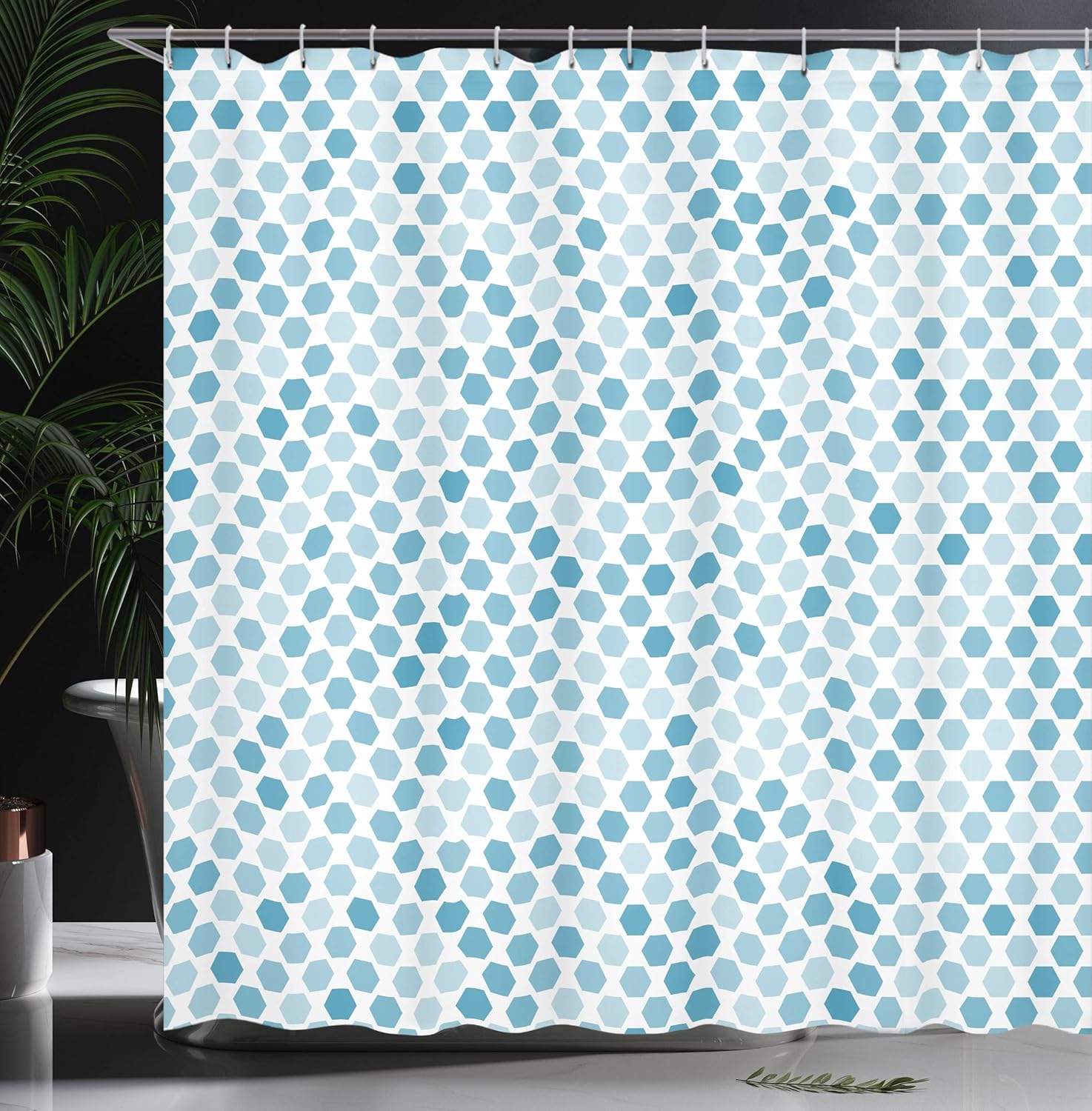 Ambesonne Geometric Shower Curtain with Hooks, Abstract Zig Zags Hexagon Bold Dark Colors Pattern for Modern Nautical Design, Home Decor Bathroom Accessories Set Washable Fabric, 69" W x 75" L, Blue