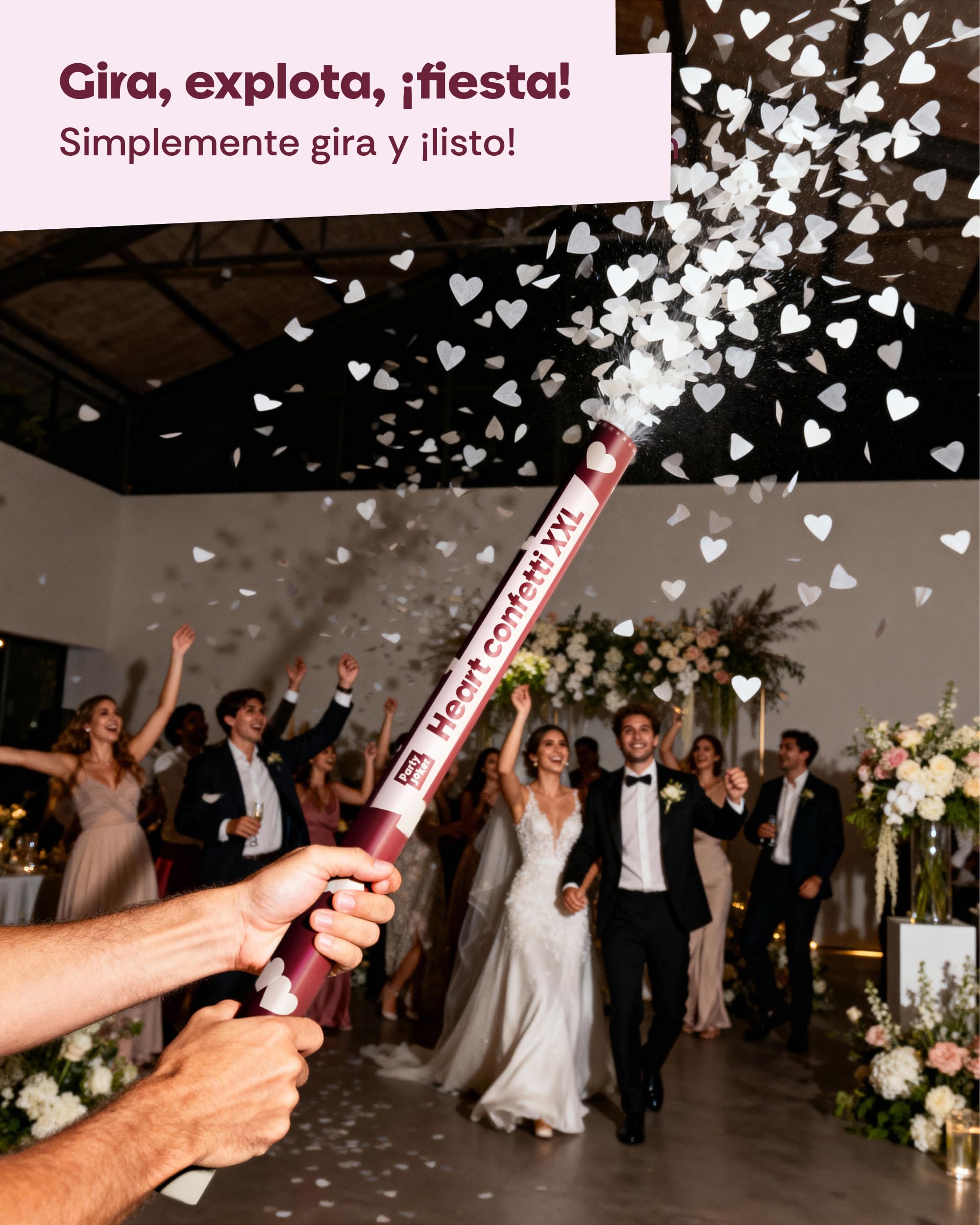 5 Cañones de Confeti Boda 80 cm Corazones – Confeti Cañon XXL