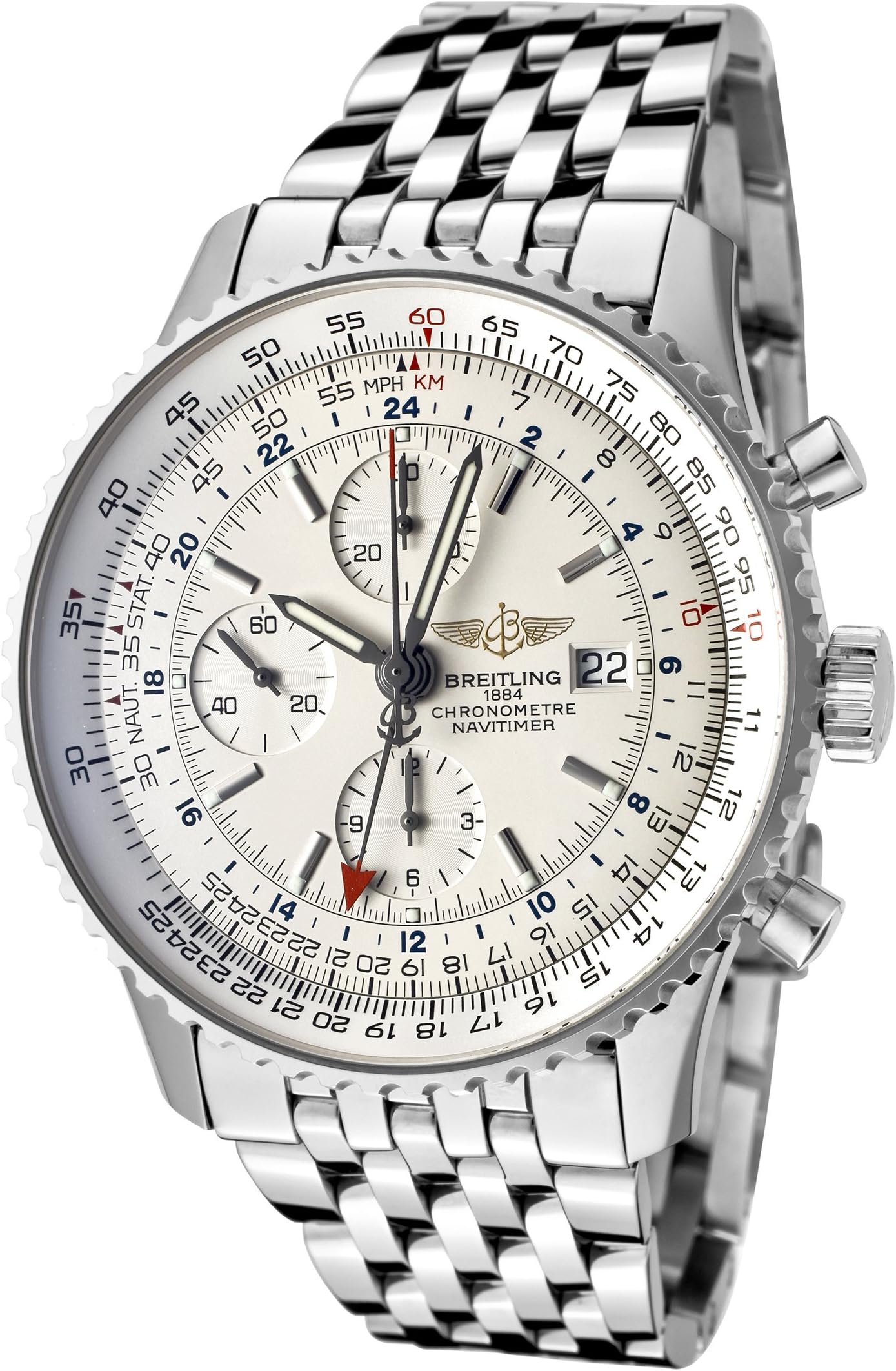 Breitling Men's Navitimer Automatic Mechanical GMT Chrono Silver Dial Stainless Steel