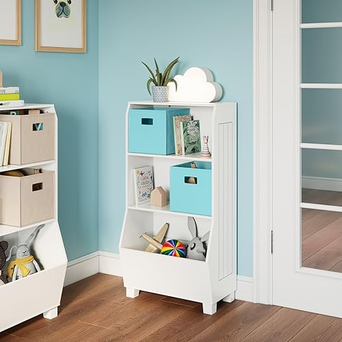 Miniatura 2 de RiverRidge Estantería para niños con contenedor de almacenamiento de verduras y 2 estantes abiertos y 2 contenedores de tela aguamarina, organizador