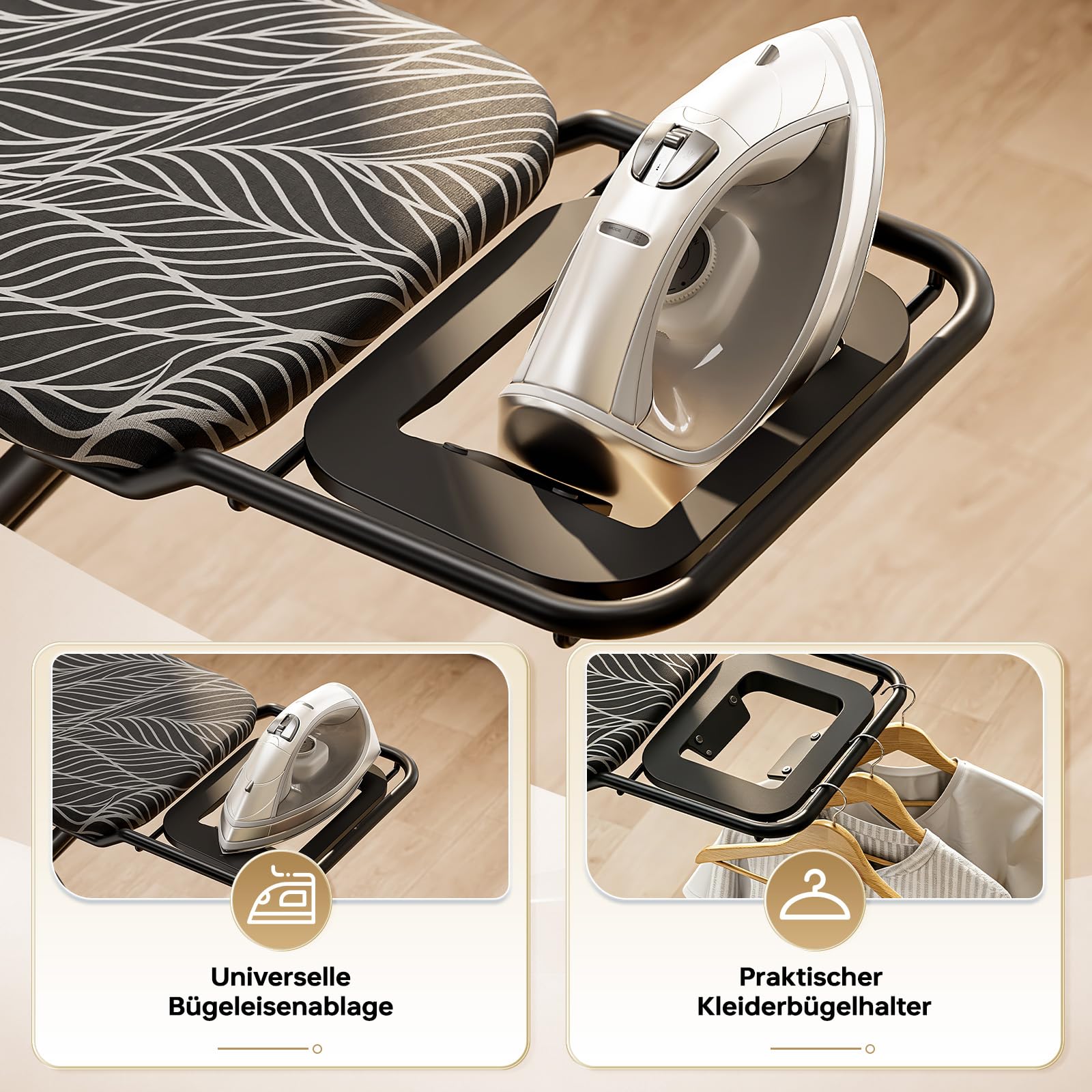 KINGRACK Bügelbrett mit Ablage, 7-Fach höhenverstellbar, 110 * 33cm, Grau