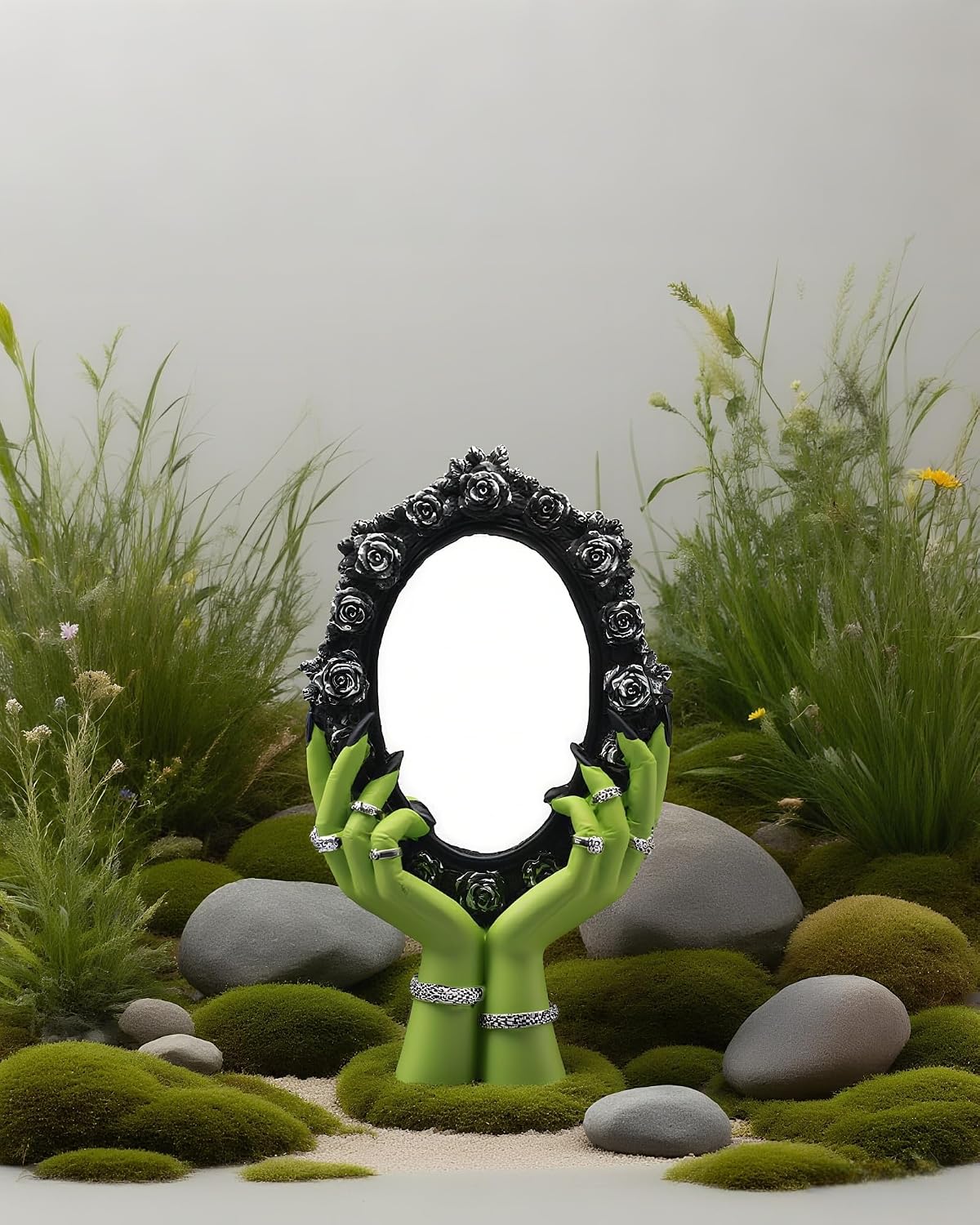 Gothic Vampire Hand Mirror Statue, Resin and Glass Construction, Decorative Vanity Mirror for Halloween, Day of Dead, Home Living Room Decor image 5