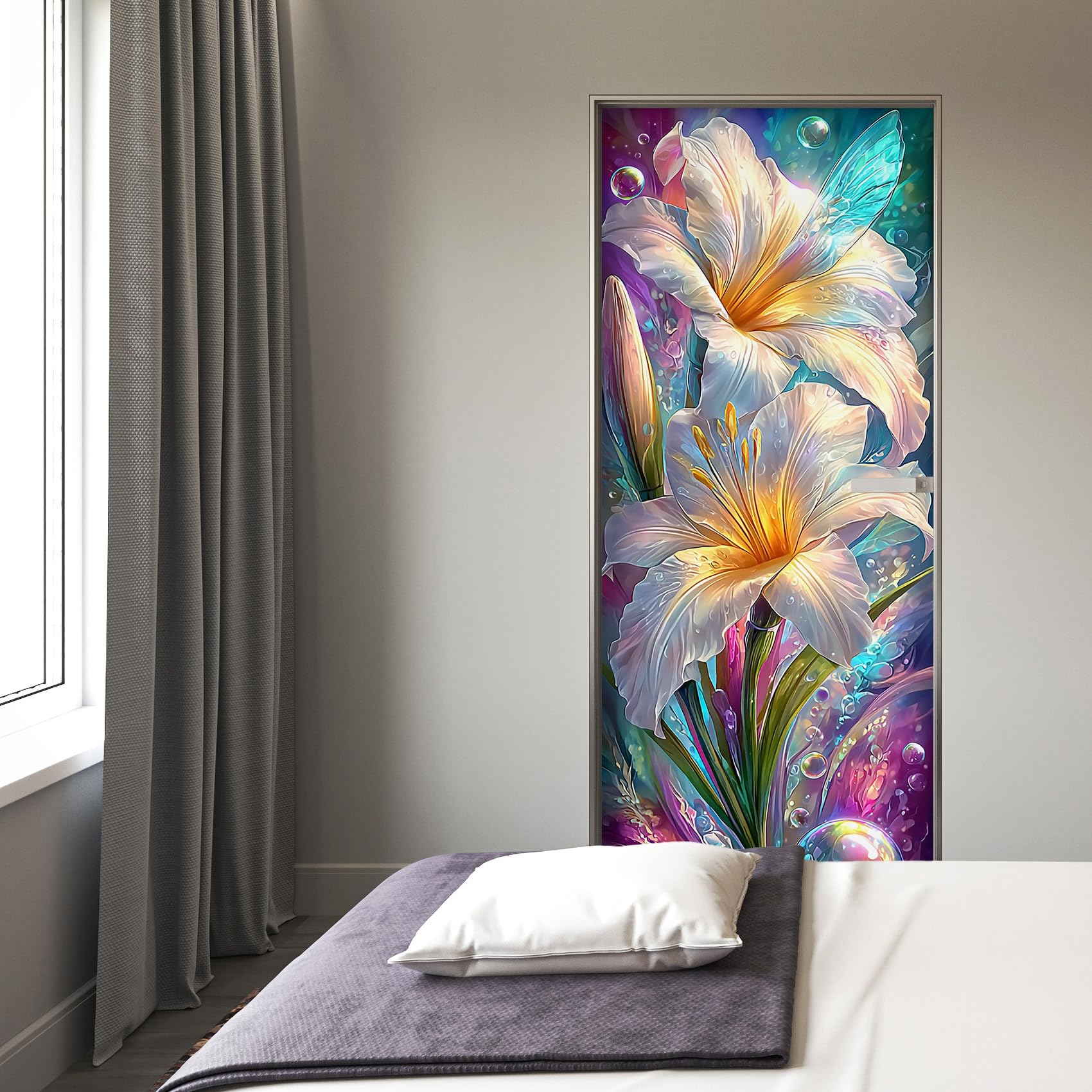 Blumenmuster Türtapete Selbstklebend 90x200, Blumen 3D Türbilder Türfolie Türposter Türaufkleber Selbstklebende PVC, Türdeko Blumenmuster,(ST0294)