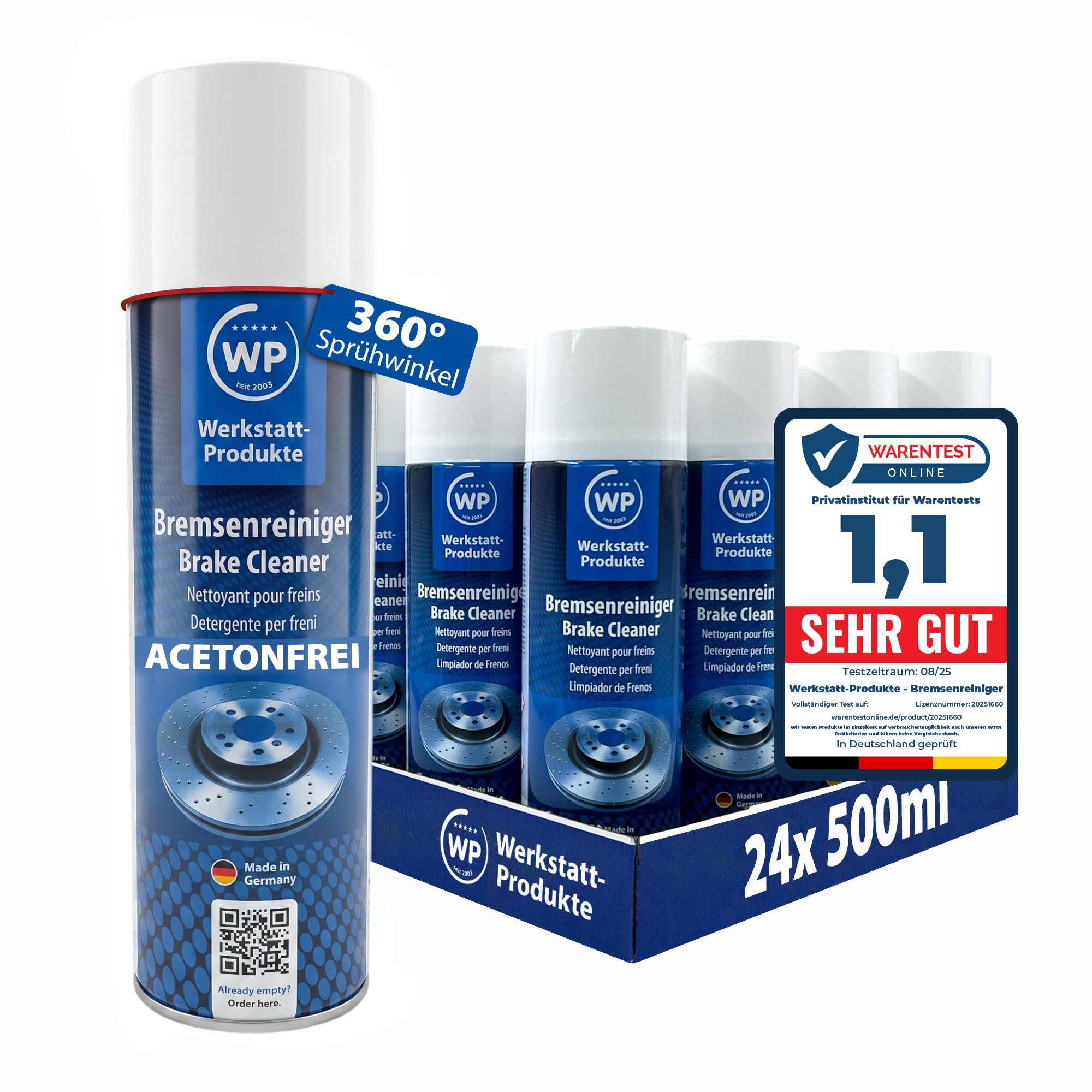 MW 24x WP Bremsenreiniger 500 ml Acetonfrei Teilereiniger entfettet rückstandsfrei 360° Sprühventil silikonfrei