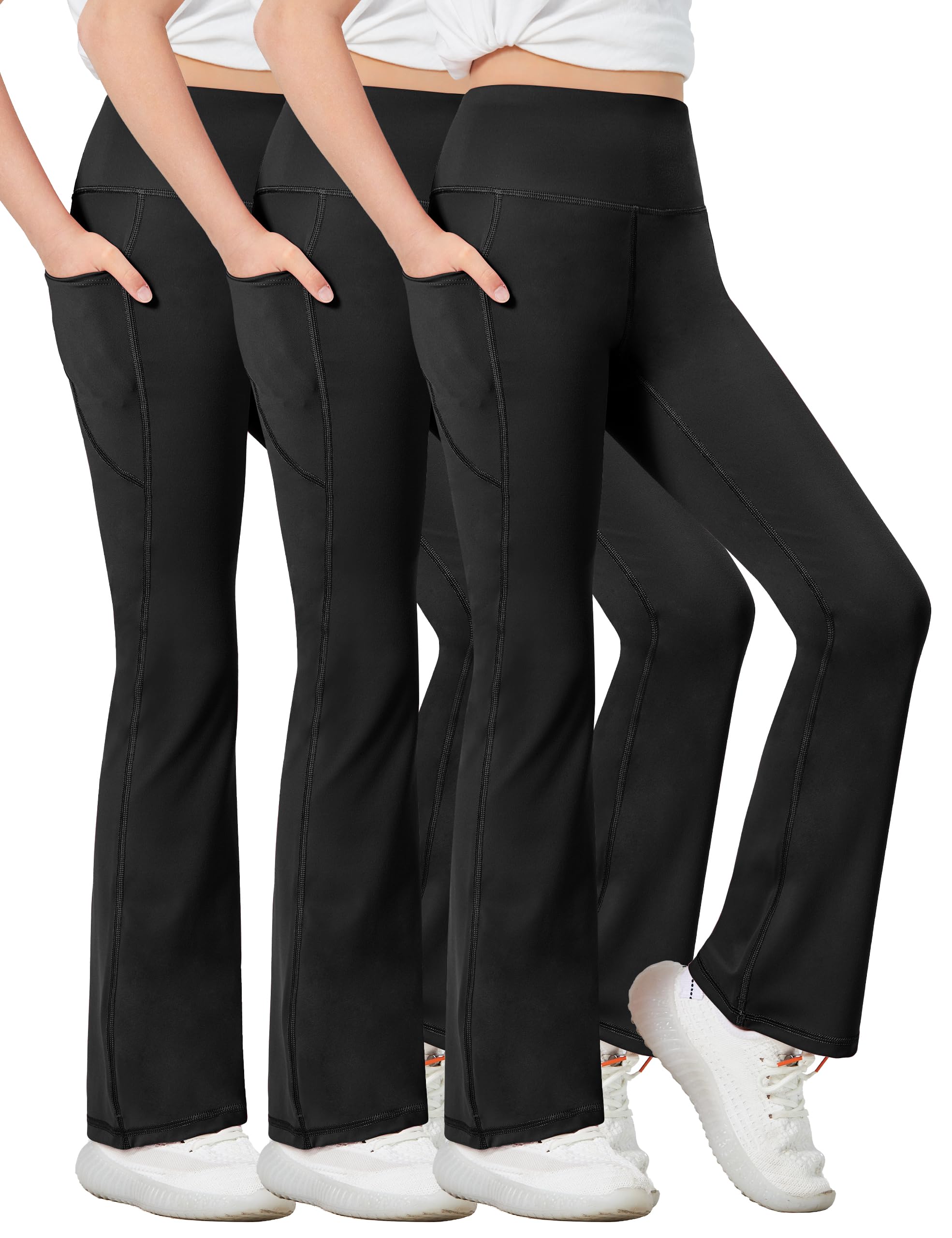 Desol Schlaghose Mädchen mit Hoher Taille, Bootcut Flared Leggings Mädchen mit 2 Taschen, Sporthose für Yoga, Tanz, Laufen