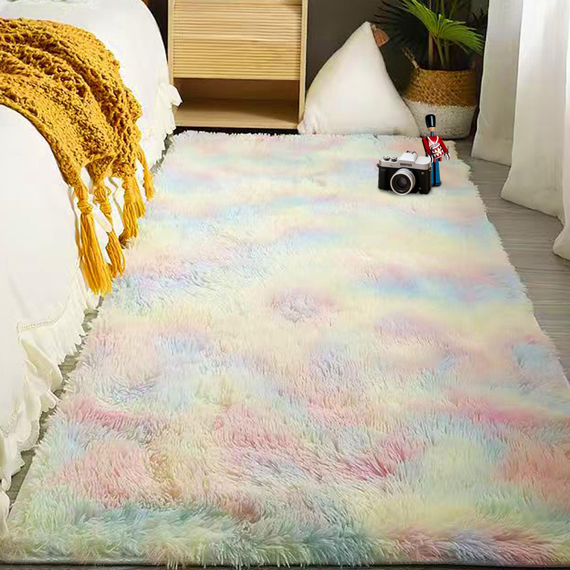 Grand tapis de salon 200 x 280 cm shaggy multicolore pour chambre d'enfant moderne