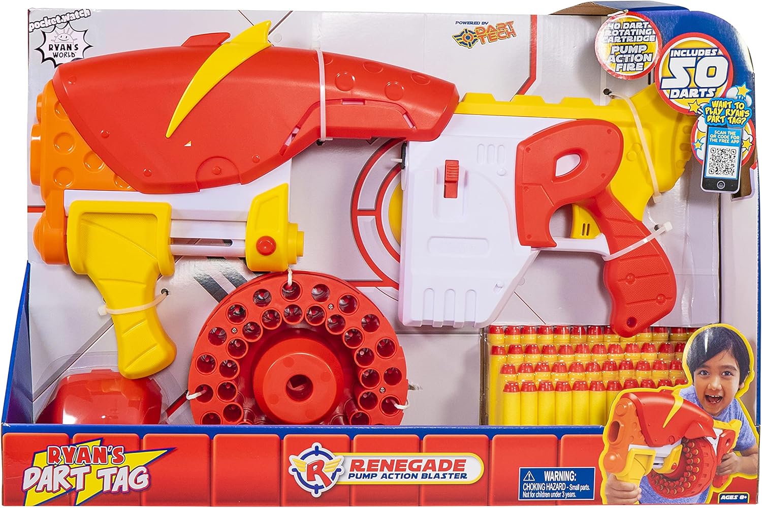 Ryan's World Foam Dart Tag Renegade Rapid Fire Barrel Blaster , Red