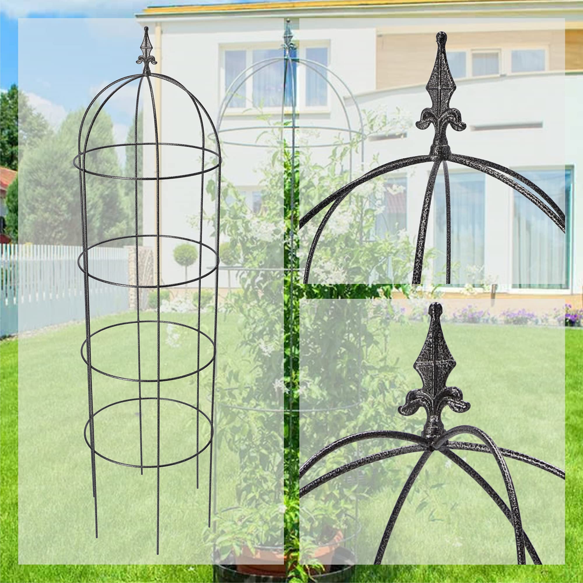 KADAX Rankobelisk aus pulverbeschichtetem Stahl, 3D-Rankobelisk, Rankhilfe, Obelisk, freistehende Ranksäule, Rankobelisk, Rankturm, Rankgitter (H: 150 cm, Rund)