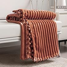 DISSA Fleece Blanket Twin Size – 60x80, Caramel – Soft, Plush, Fluffy, Fuzzy, Warm, Cozy – Perfect Throw for Couch, Bed, Sofa - with Pompom Fringe - Flannel Blanket Throw Blanket