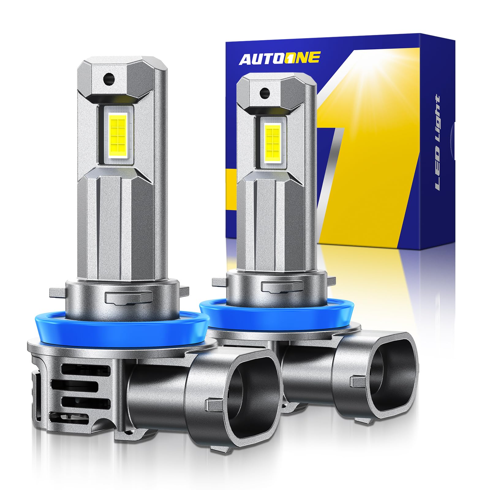 AUTOONE H11 LED Bulbs, 70000LM 1200% Ultra-Bright, 6500K White Real 1:1 Mini Size H8 H9 Halogen Replacement Accessory Fog Light, Non-Polarity Plug and Play, Pack of 2