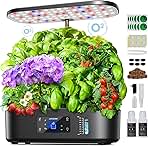 Ahopegarden Hydroponics Growing System Kit Indoor Herb Garden with Grow Light 12 Pods, with LCD Touch Panel Hydroponic Planter, Planting Height Up to 17