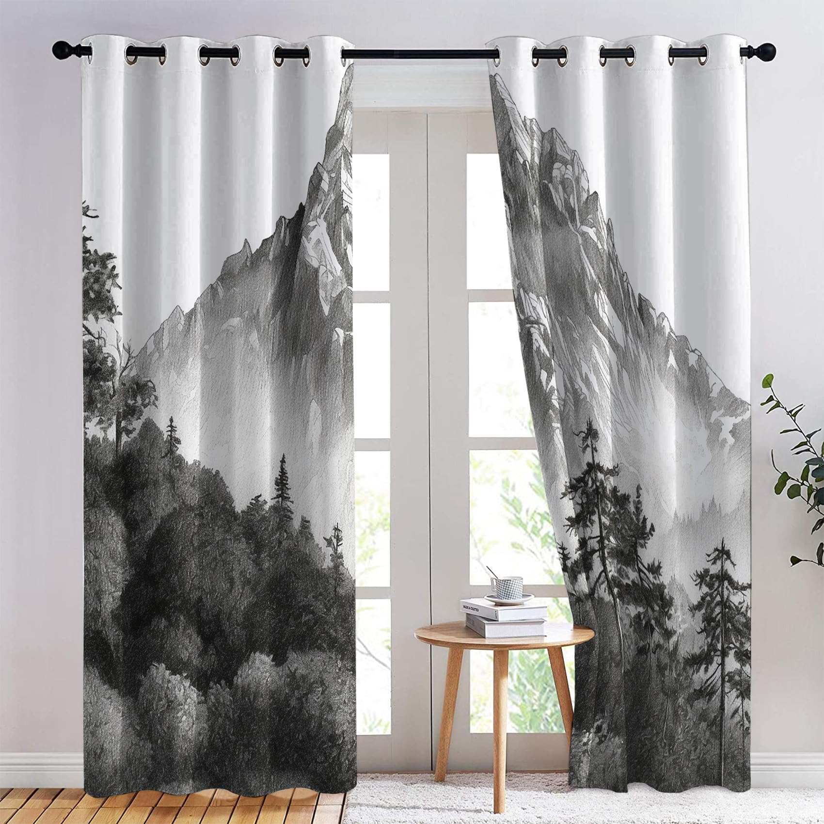 Rideau Occultant et Isolant Thermique pour Salon Chambre, Motif Paysage, à Oeillets - Lot de 2 Draperies Intérieur Naturel 140x240cm LxH