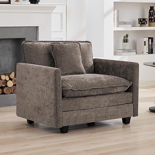 Miniatura 22 de Sofá seccional de 111'' con asiento profundo tipo nube, sofá seccional moderno y cómodo de chenilla en forma de L para juego de sala de estar, sofá