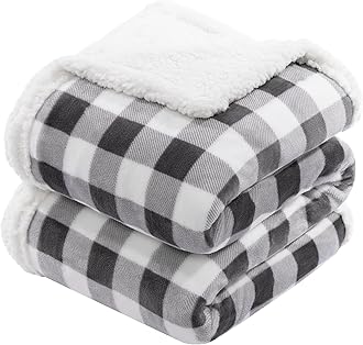 BEAUTEX Sherpa Fleece Throw Blanket, Super Soft Warm Buffalo Plaid Plush Blankets and Throws, Lightweight Cozy Fuzzy Blanket for Couch Sofa Bed (Grey, Throw 50" x 60")
