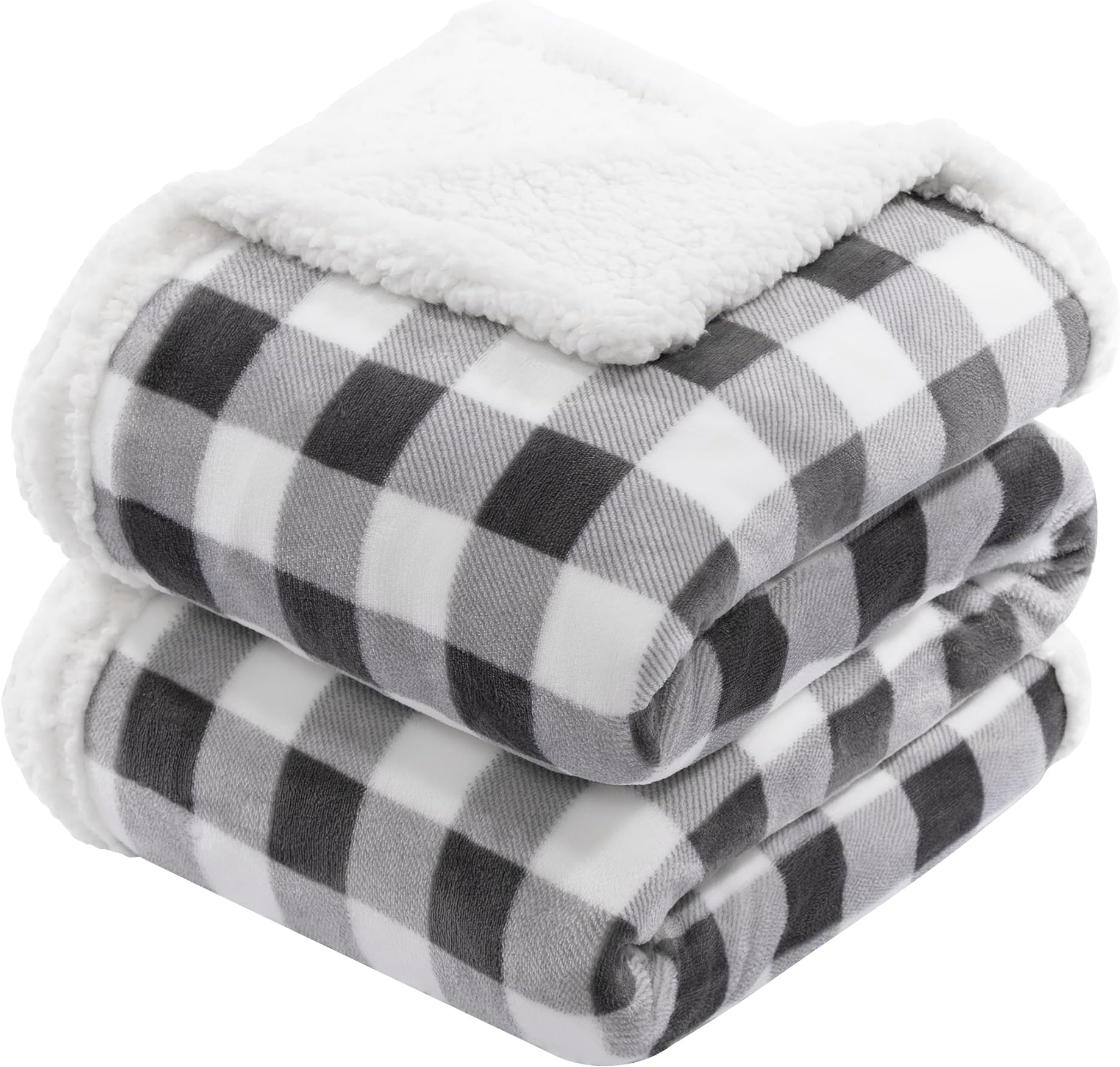 BEAUTEX Sherpa Fleece Throw Blanket, Super Soft Warm Buffalo Plaid Plush Blankets and Throws, Lightweight Cozy Fuzzy Blanket for Couch Sofa Bed (Grey, Throw 50" x 60")