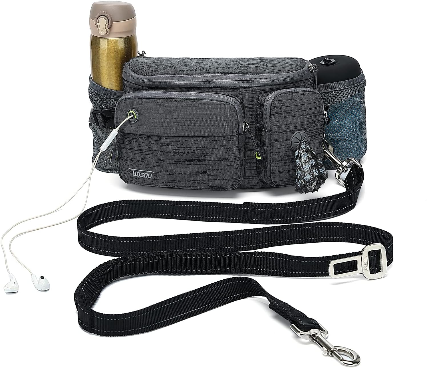 TUDEQU 4in1 Hands Free Dog Leash with Waist Bag,5.8FT