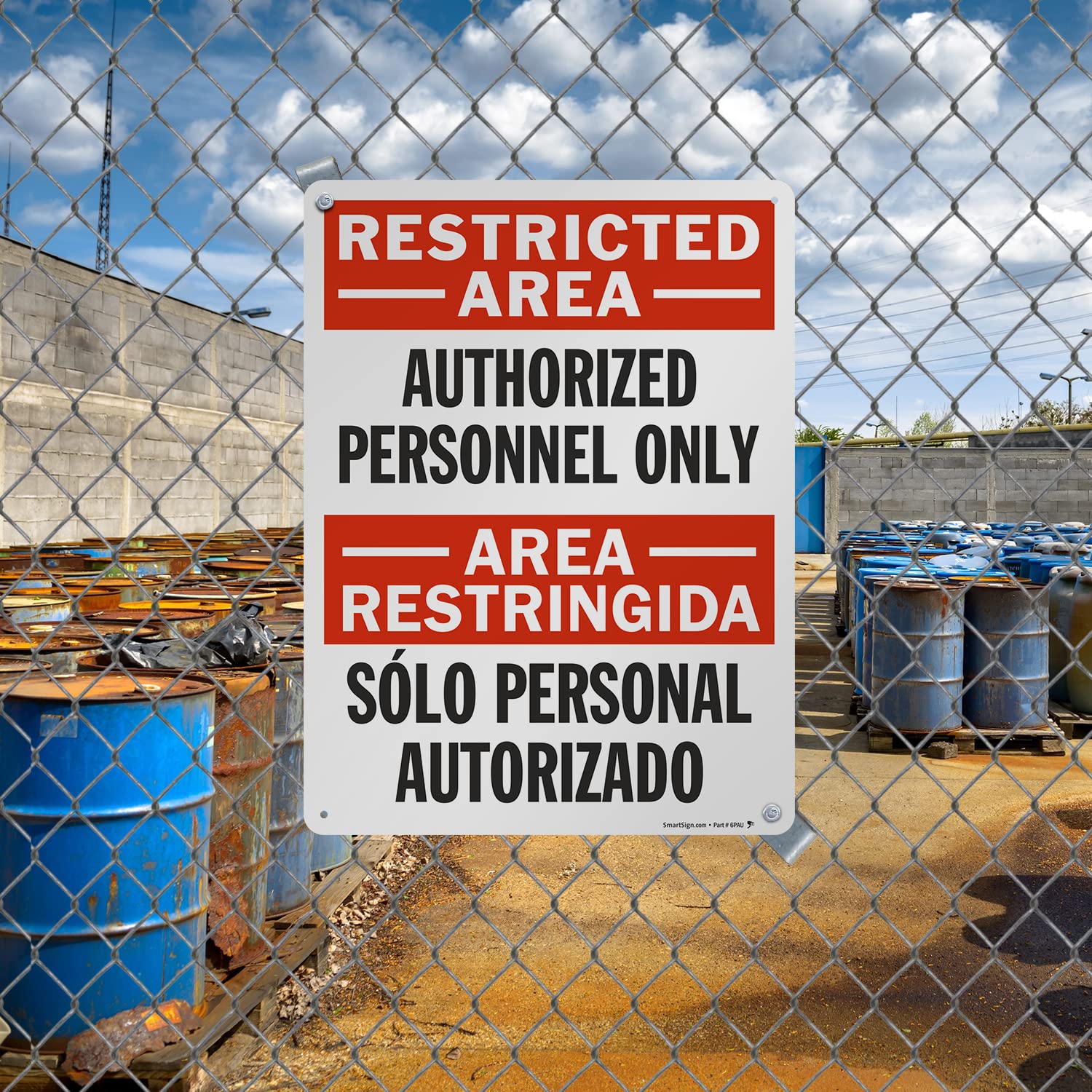Authorized Personnel Only Bilingual Sign - Adhesive Vinyl Label - 10x7 Inches - Black/Red On White - English/Spanish