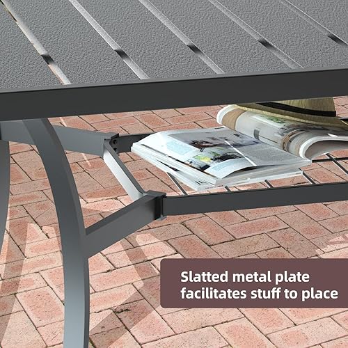 Miniatura 4 de Estante de malla con agujero para sombrilla de comedor, resistente a la intemperie, para uso al aire libre, mesa de metal rectangular para patio, 60