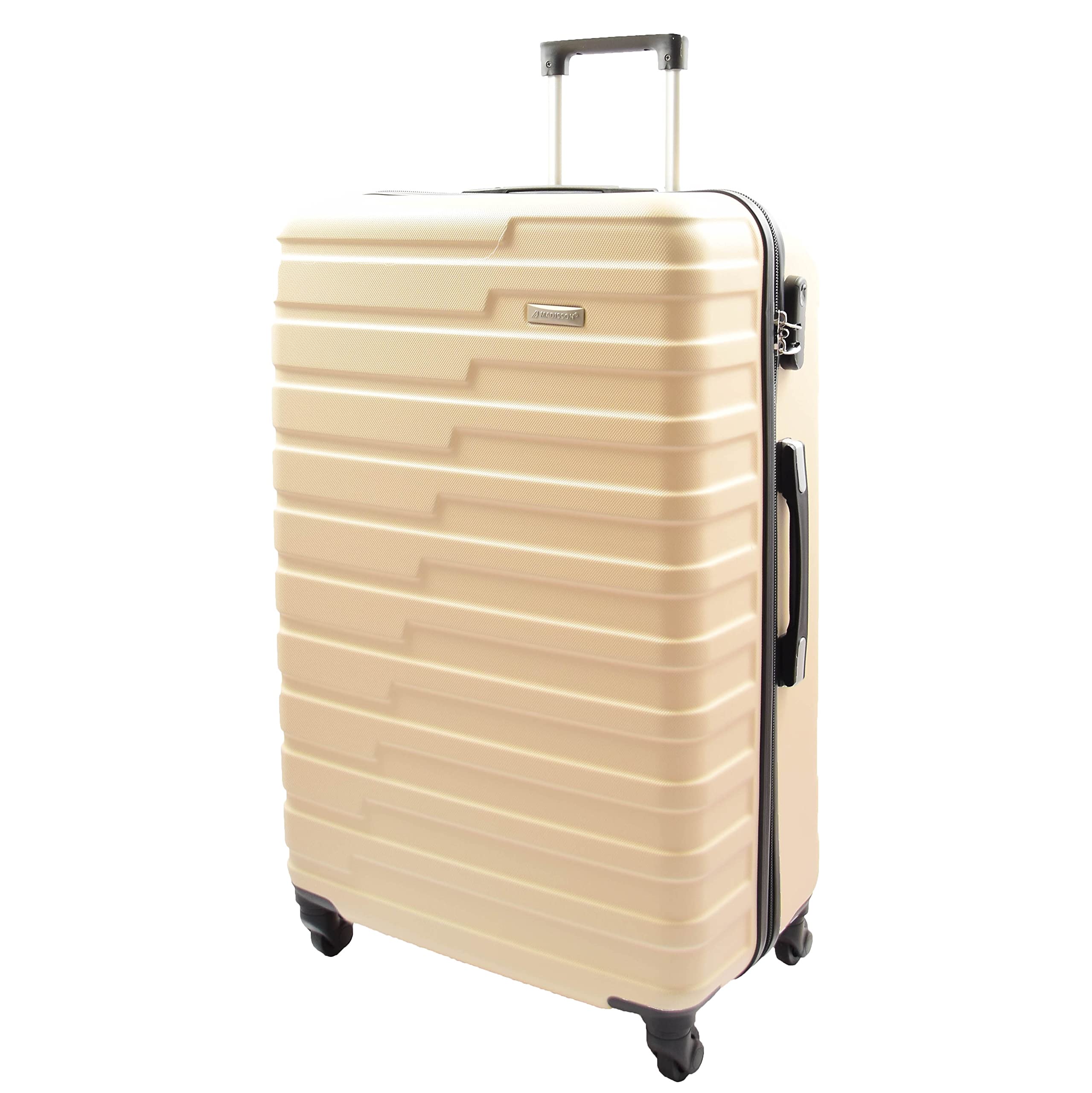 Valise rigide blanc cassé Gemma grand format 76 cm solide avec serrure