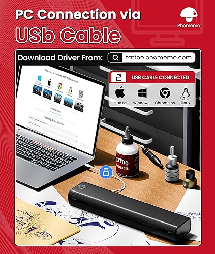 Miniatura 22 de Phomemo M08F - Impresora de plantillas de tatuaje, impresora térmica inalámbrica de tatuaje con 10 piezas de papel de transferencia, compatible