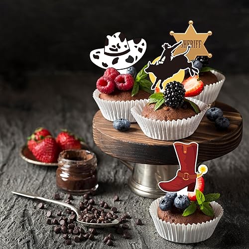 Miniatura 6 de 72 adornos de vaquero occidental para cupcakes, botas de sombrero de vaquero, botas de toro, cactus, cupcake para rodeo occidental, baby shower,