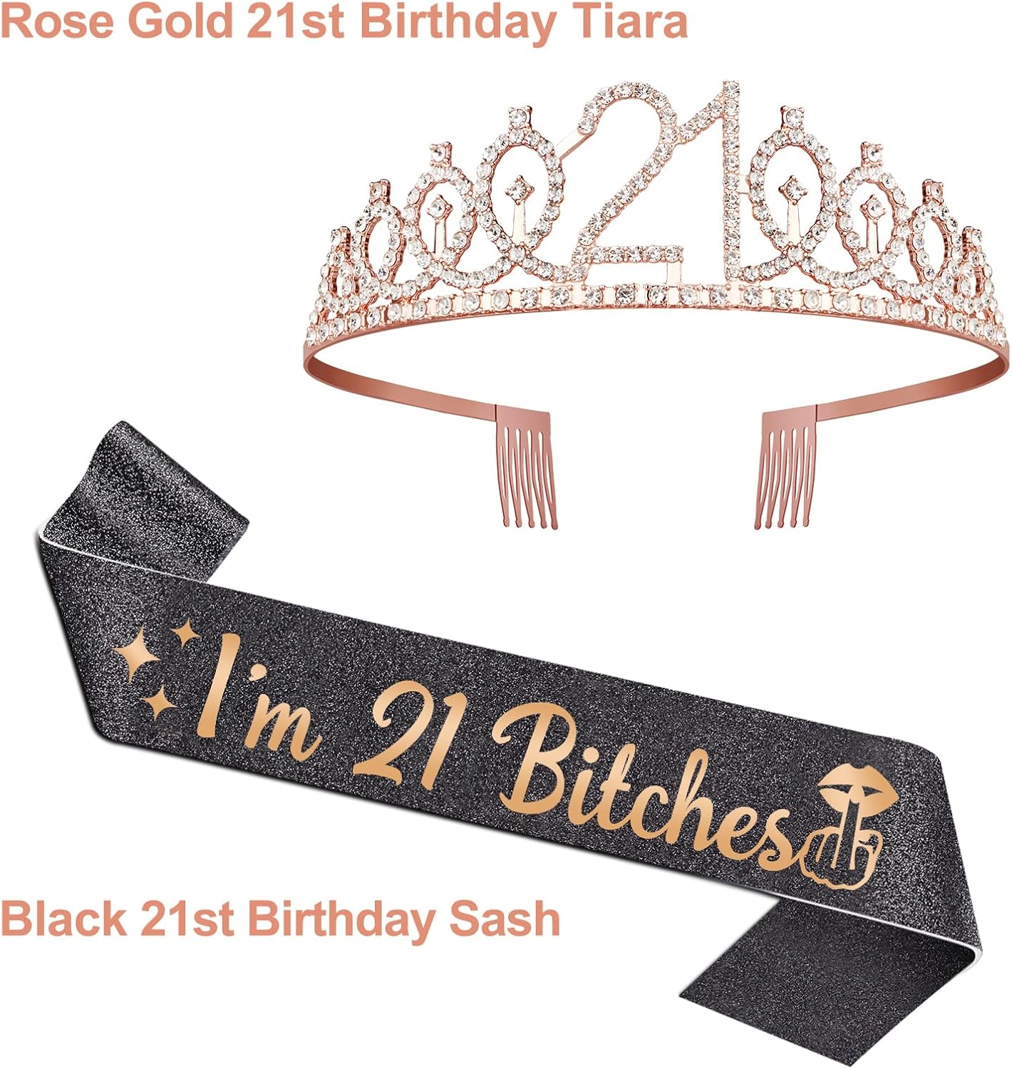 21st Birthday Decorations for Her with I'm 21 Bitches Sash and Tiara Rose Gold, 21 Candles Rose Gold, 21 Year Old Gifts for Her - Image 5
