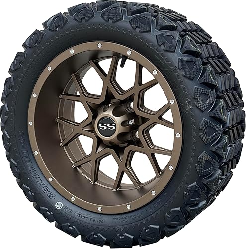 Vista 25 de Juego de 4 ruedas y neumáticos para carrito de golf Phantom en negro brillante de 14 pulgadas, neumáticos todoterreno de 23x10-14, certificación 14