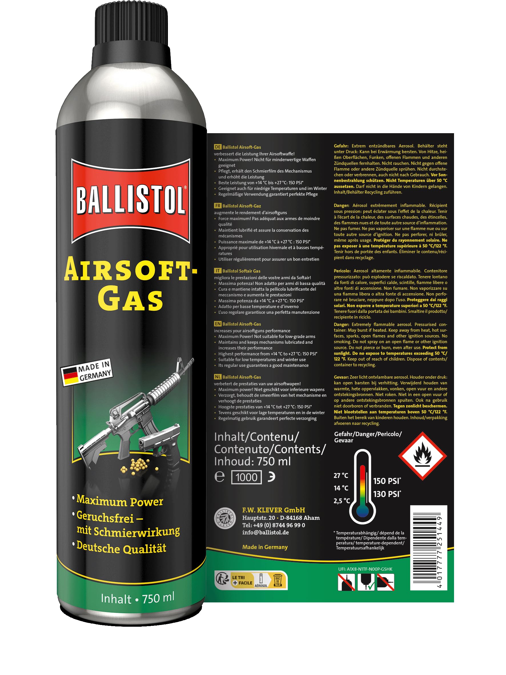 Ballistol Latta dell'aerosol Airsoft - Gas FWK, 750 ml, 25144