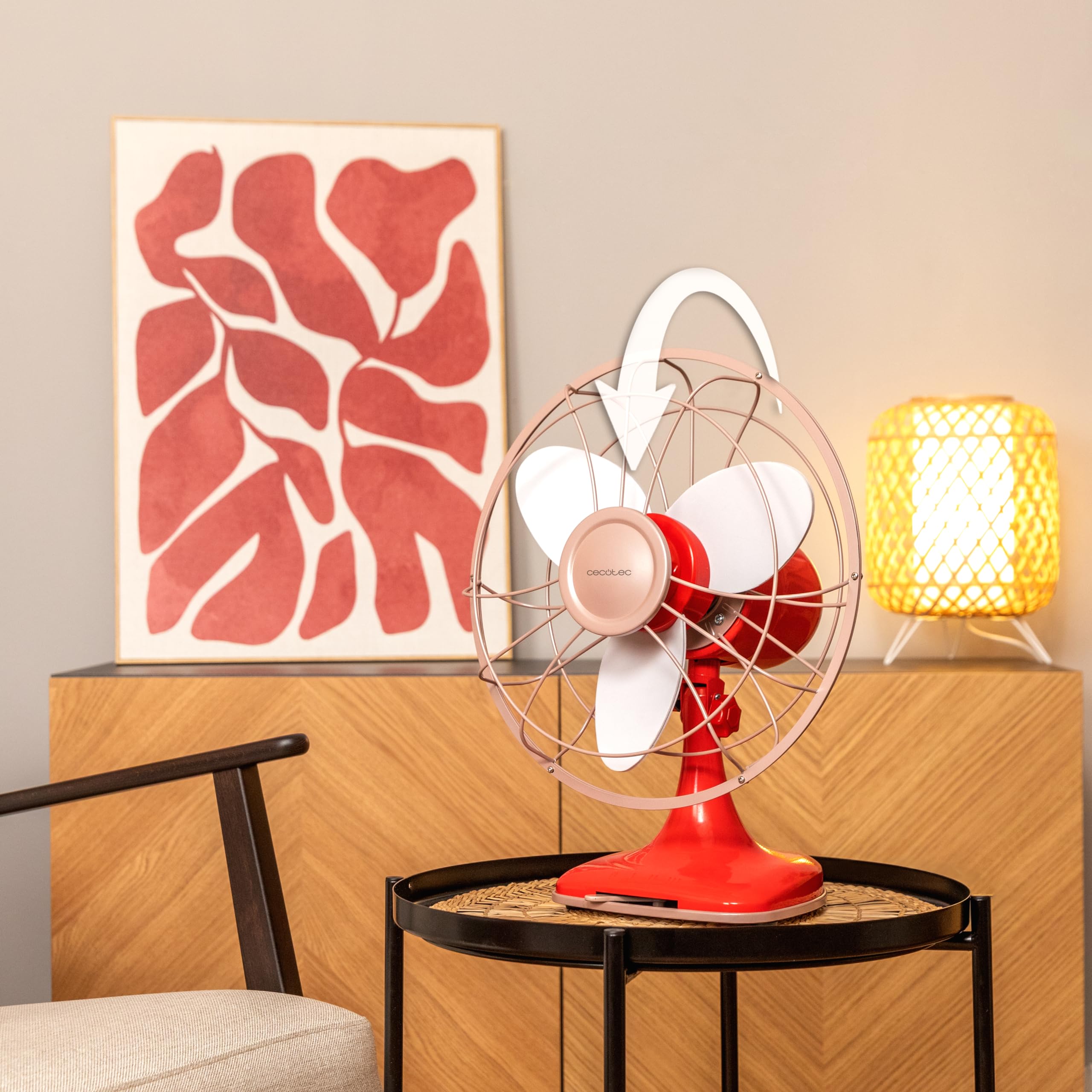 Cecotec Ventilador de Sobremesa EnergySilence 1090 RetroDesk Design. 40W de potencia, 12 Pulgadas, Diseño único y elegante, 3 Aspas aerodinámicas, 3 Velocidades, Oscilación 80º, Inclinación ajustable