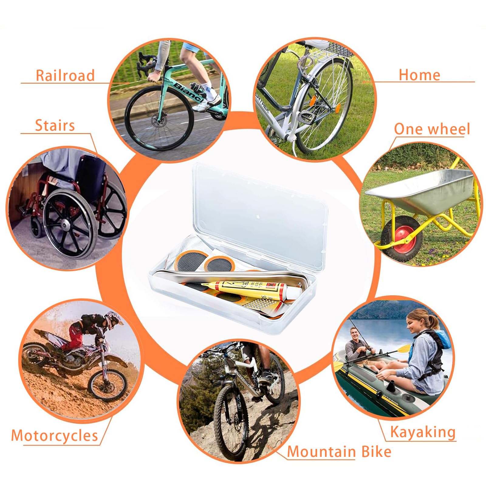 EHIOG 56 Stück Fahrrad Reifenflickzeug Set – Komplettes Reifen Flickset Fahrrad mit Selbstklebenden Flicken & Reifenhebern, Ideal zum Fahrrad Flicken bei Pannen, für MTB, BMX, Motorrad & mehr Sport & Freizeit