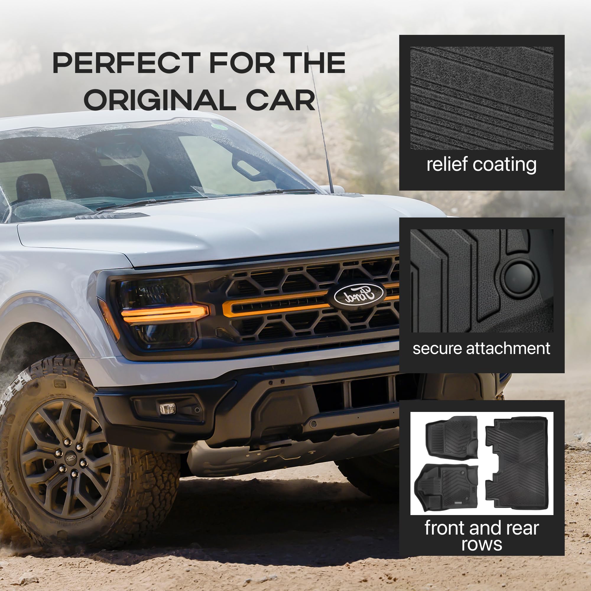 All-Weather Custom Fit Floor Mats Compatible with Ford F-150 2015-2024 2025 - Heavy Duty TPE Car Mats Full — view 3