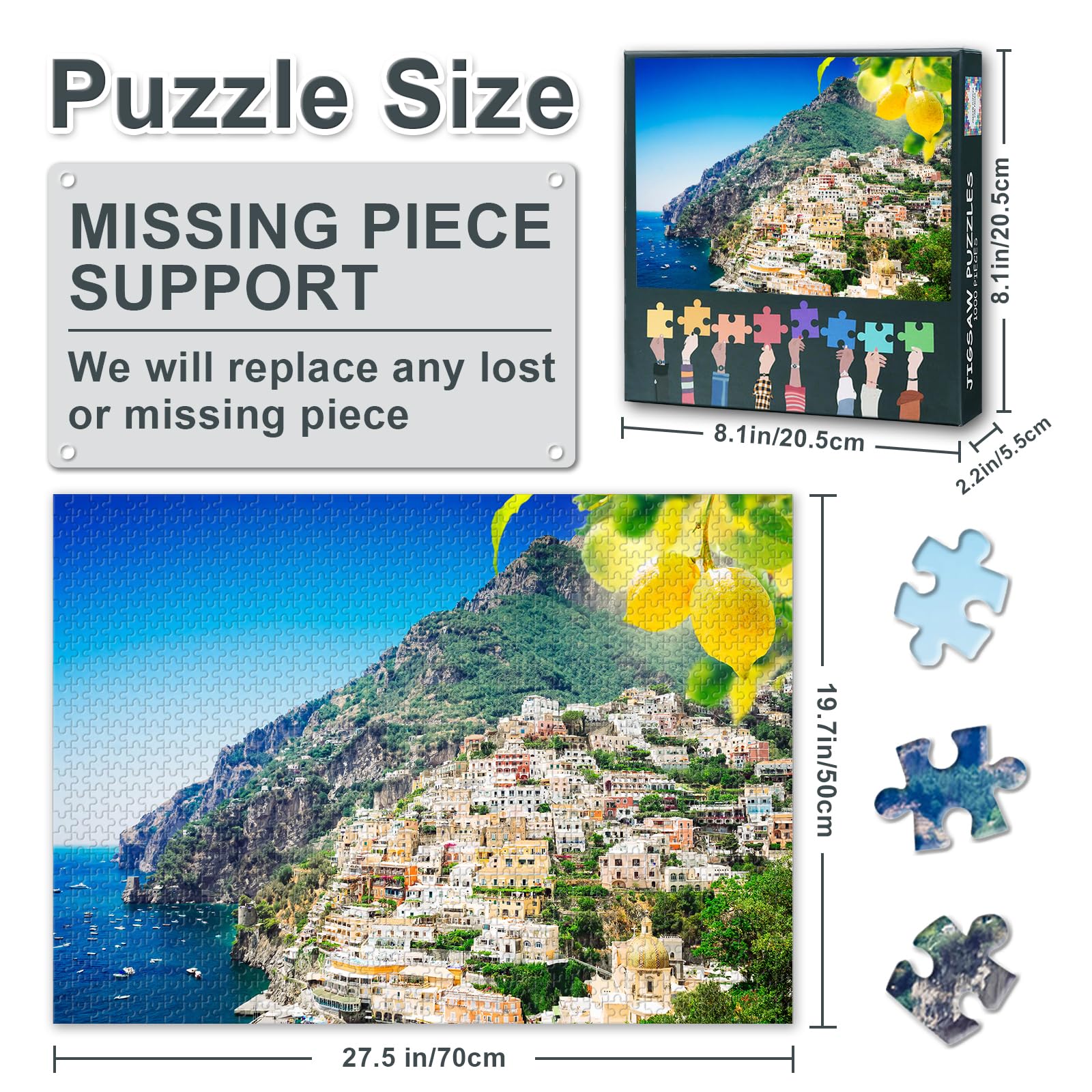 1000 Piece Jigsaw Puzzle for Adults Positano Italy Scenic Coastal Town Landscape Vintage Italian Resort Lemon Grove Travel Art Puzzle 27.5x19.7 Inch - Image 3