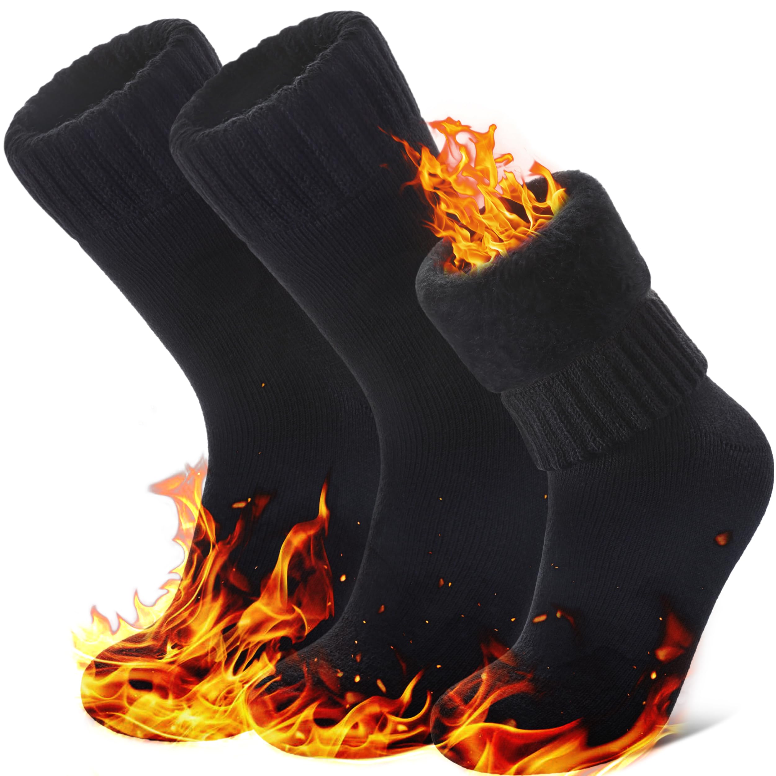 NOCIN COLOR 3 Pairs Winter Warm Thermal Socks for Women Men Ski Thick Insulated Heated Boot Socks for Extreme Cold Weather, 3 Pairs Black, L