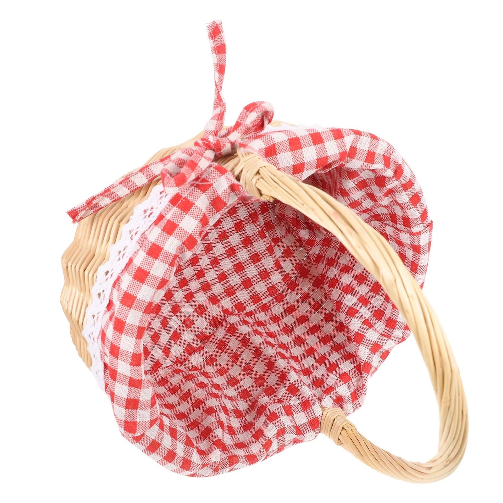Cestino Picnic Cesto di Cappuccetto Rosso Borsa da picnic intrecciata a mano regalo portaoggetti in vimini interno in lino(Red)