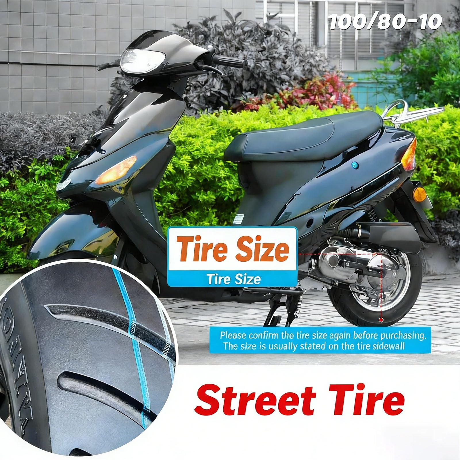 100/80-10 Opona Motocyklowa Tubeless, 100/80/10 Przednia i Tylna, Wysoka Przyczepność, Odporna na Przebicia i Pęknięcia, Idealna do Jazdy Miejskiej i Codziennej