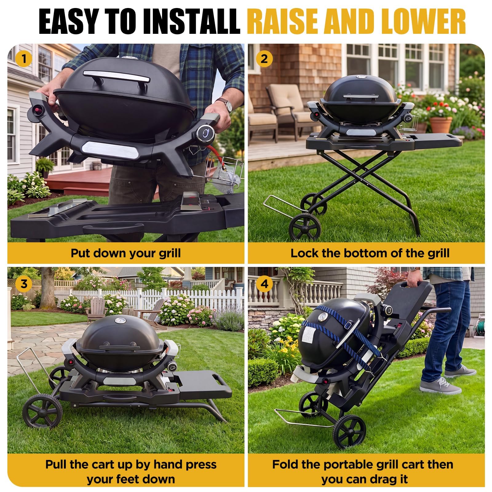 Carrello portatile per griglia Weber Q1200, Q1000, Q2200, Q2000, supporto pieghevole per griglie da tavolo Blackstone da 43,2 cm e 55,9 cm, carrello pieghevole portatile da esterno