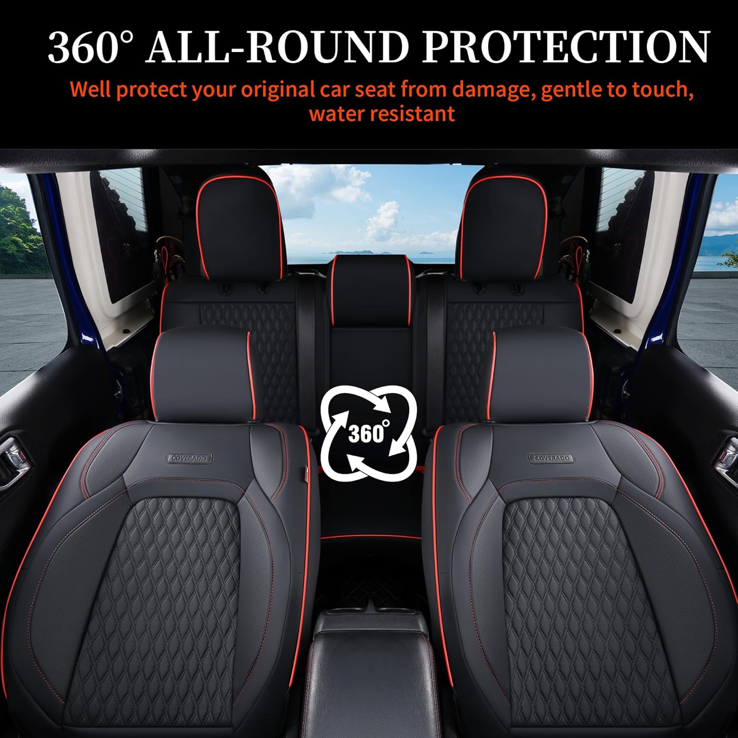 Coverado Seat Covers for Jeep Wrangler, Car Seat Covers Full Set 4 Door JL Accessories Custom Fit for Rubicon Sahara Sport S Altitude Willys Unlimited 2018 2019 2020 2021 2022 2023 2024 (Red Line)