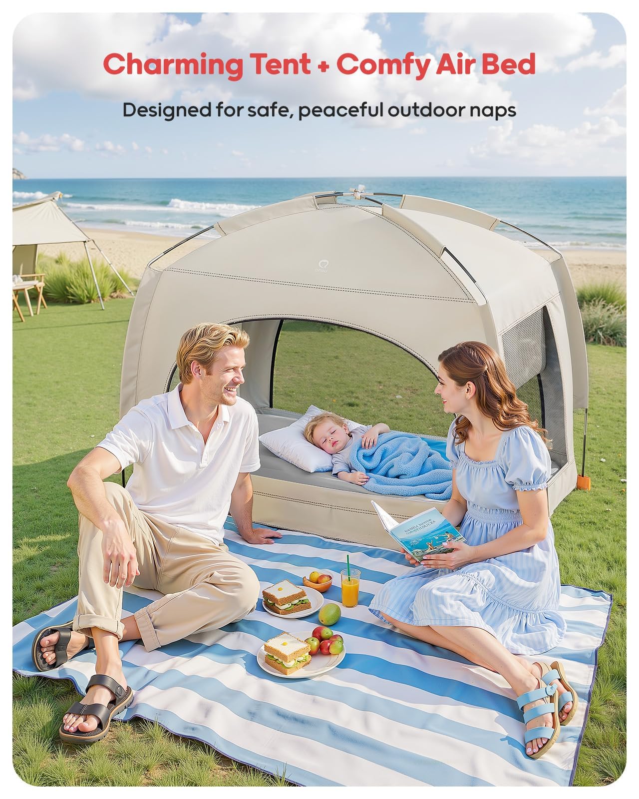 QPAU Letto gonfiabile da viaggio per bambini con tenda – Materasso ad aria per bambini leggero con pompa a mano – soluzione portatile per dormire per interni ed esterni, per campeggio, viaggi, casa