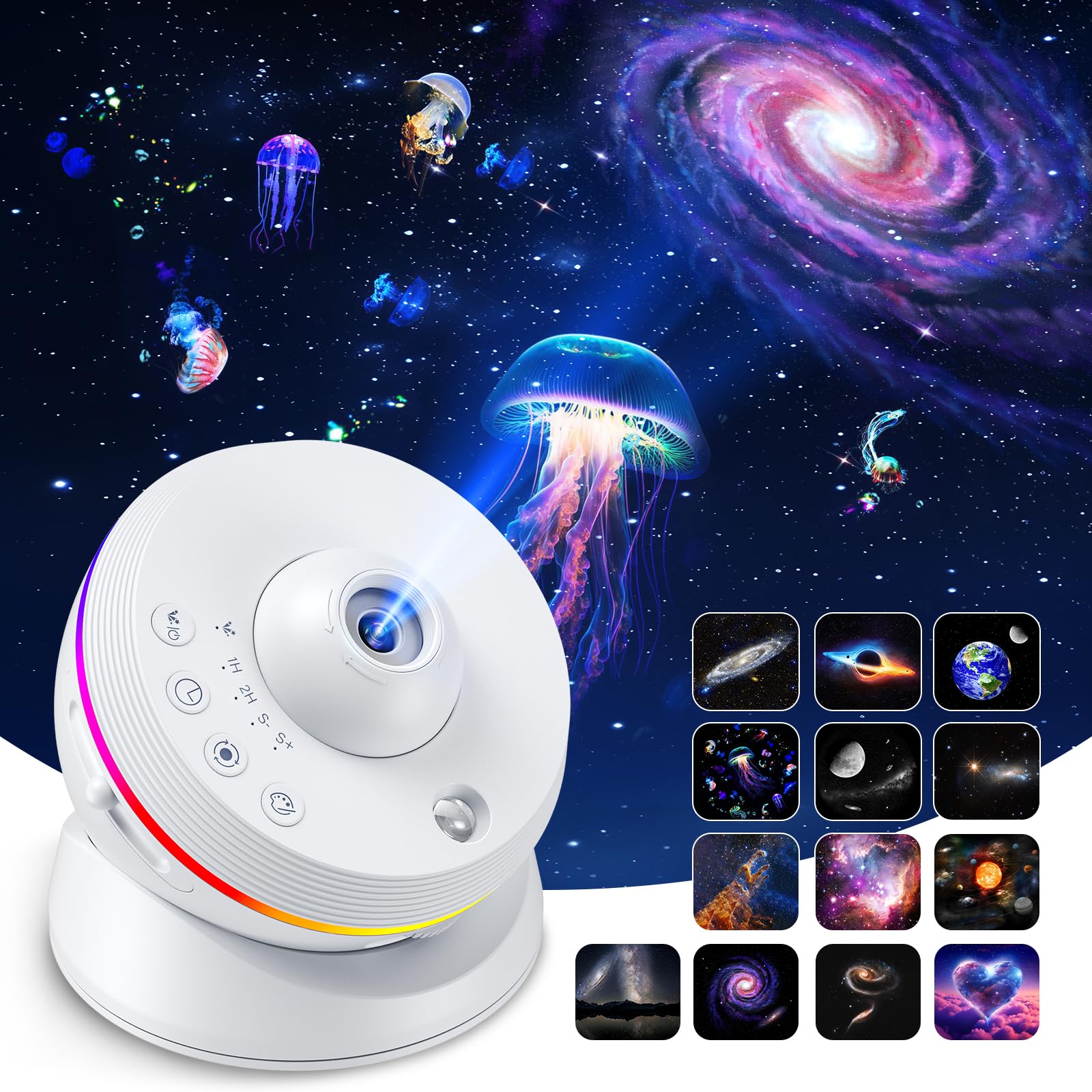 Proyector de Galaxias y Estrellas, 13 Discos Planetarios, Proyector Estrellas para niños, Imagen HD, Velocidad Ajustable, luz Nocturna giratoria de 360° para Techo, decoración de Dormitorio