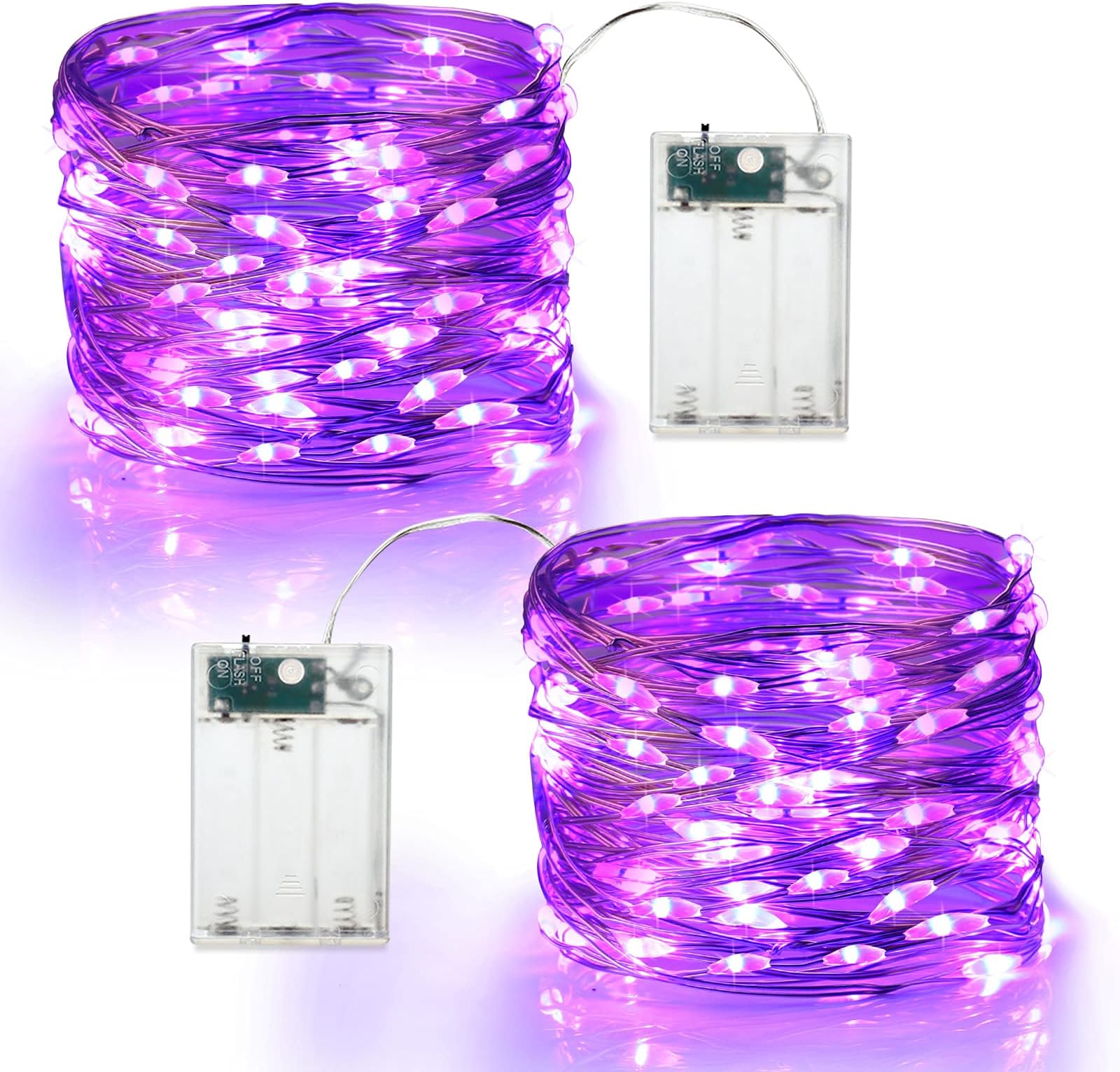 Brizled Purple Christmas Lights, 19.47ft 60 LED Purple Fairy Lights, Battery Powered Twinkle/Steady On Purple String Light Indoor Silver Wire Starry Lights for Xmas, Party, Room Decor, 2 Pack