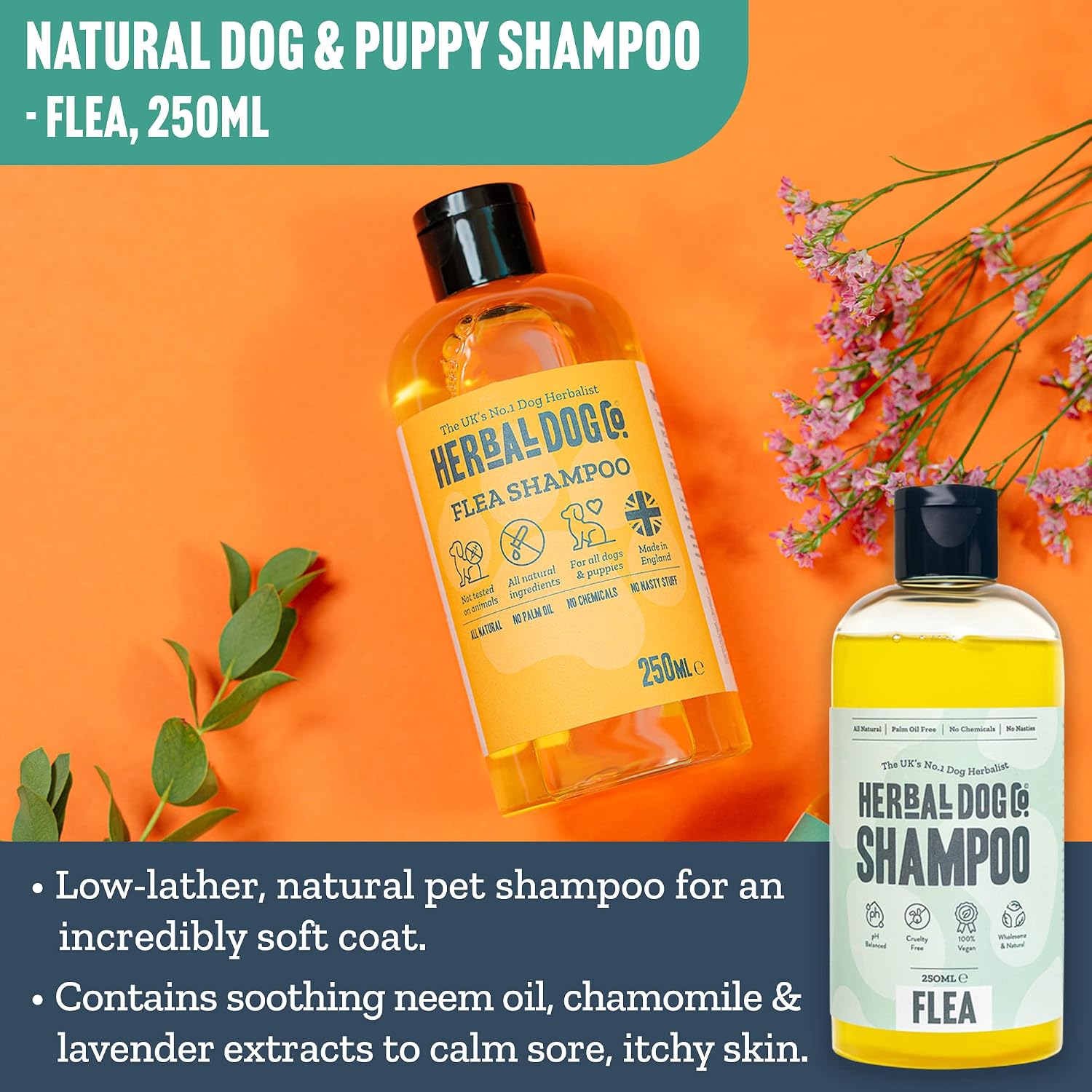 Herbal Dog Co Flea Shampoo for Dogs with Neem Oil, 250ml, Handmade in