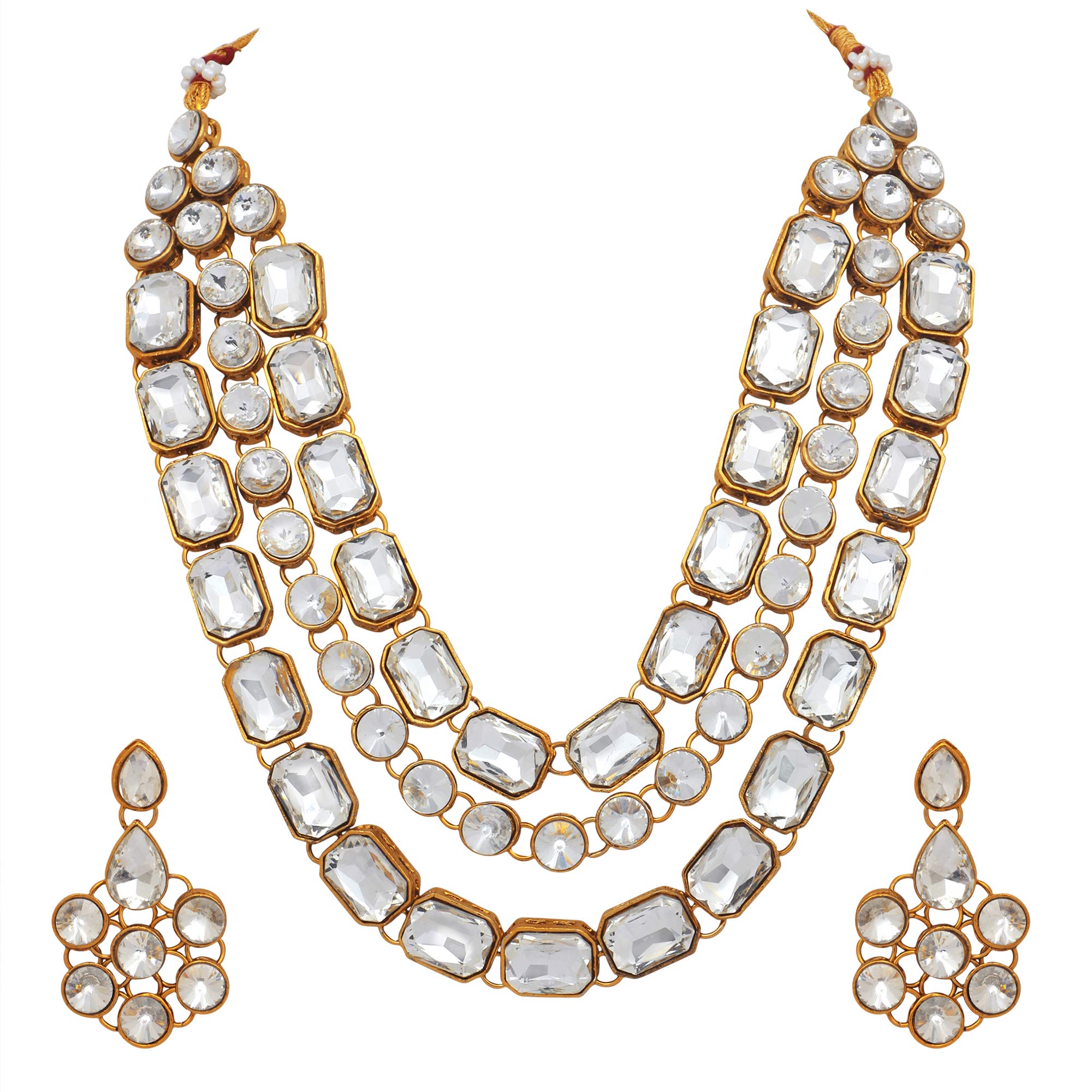 Stefan Ethnic Gold Plated White Kundan Big stone Necklace Set For Women CJ100160WHT (B0BXB1RRG3) Amazon Price History, Amazon Price Tracker