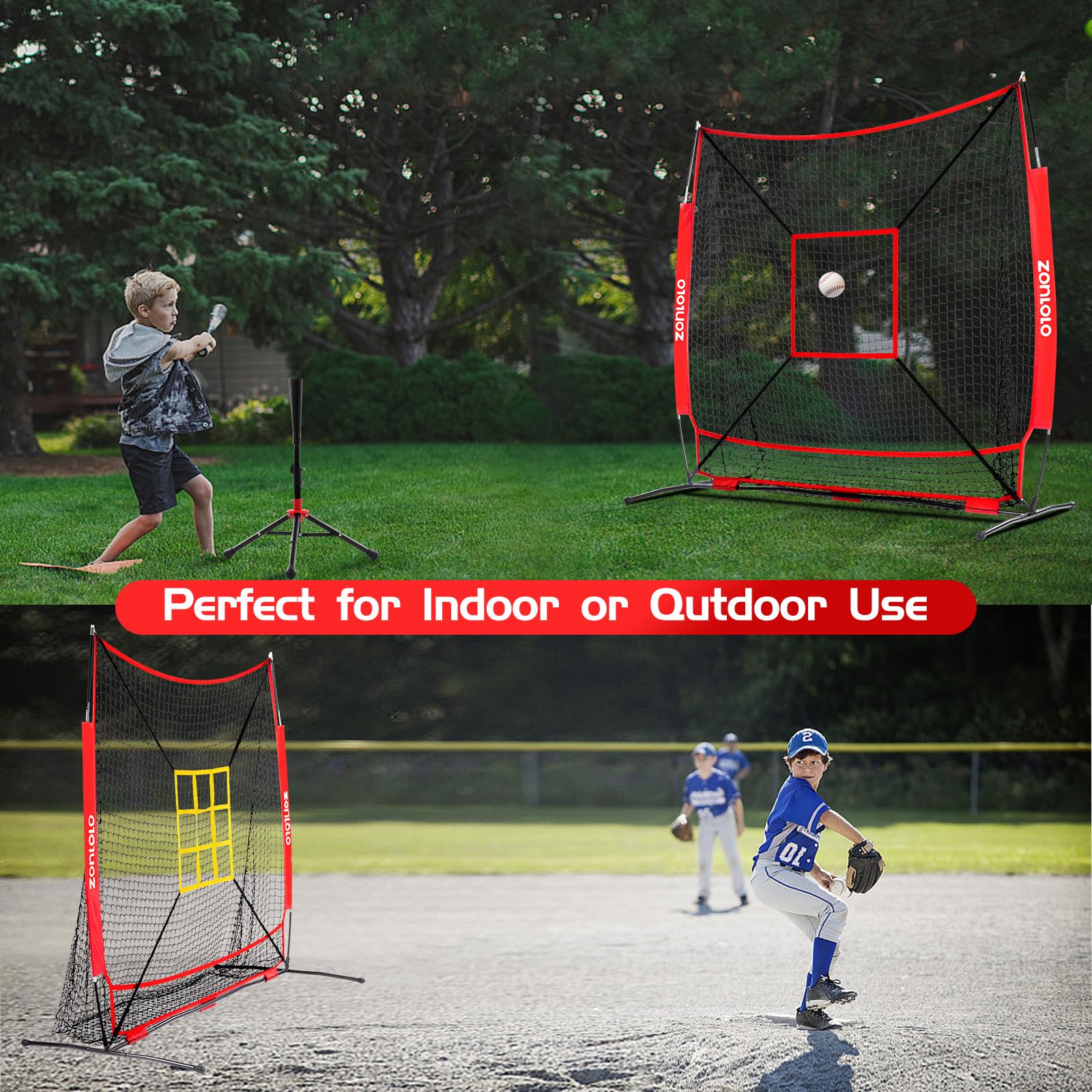Rete da baseball e softball per pratica domestica 1,8 x 1,8 m con tee e supporto regolabile