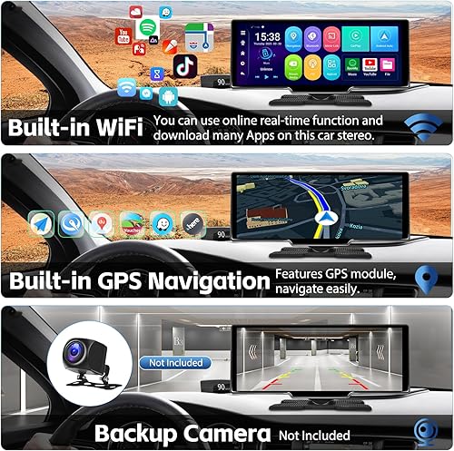 Miniatura 6 de UNITOPSCI Estéreo portátil para automóvil con cámara de salpicadero, sistema Android 13 4G+64G8 Core, pantalla inalámbrica Apple CarPlay Android