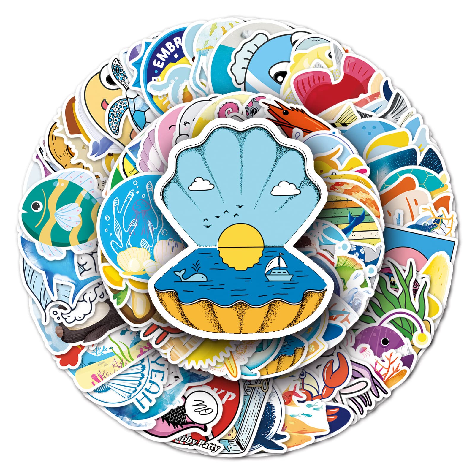 Ocean Waterproof Stickers for Kids,100pcs Pack Aesthetic Sticker for Water Bottles Laptop Notebooks Computer Skateboard Bicycle Helmet Cute VSCO Decal Gift for Boys Girls Kids Teens Adults